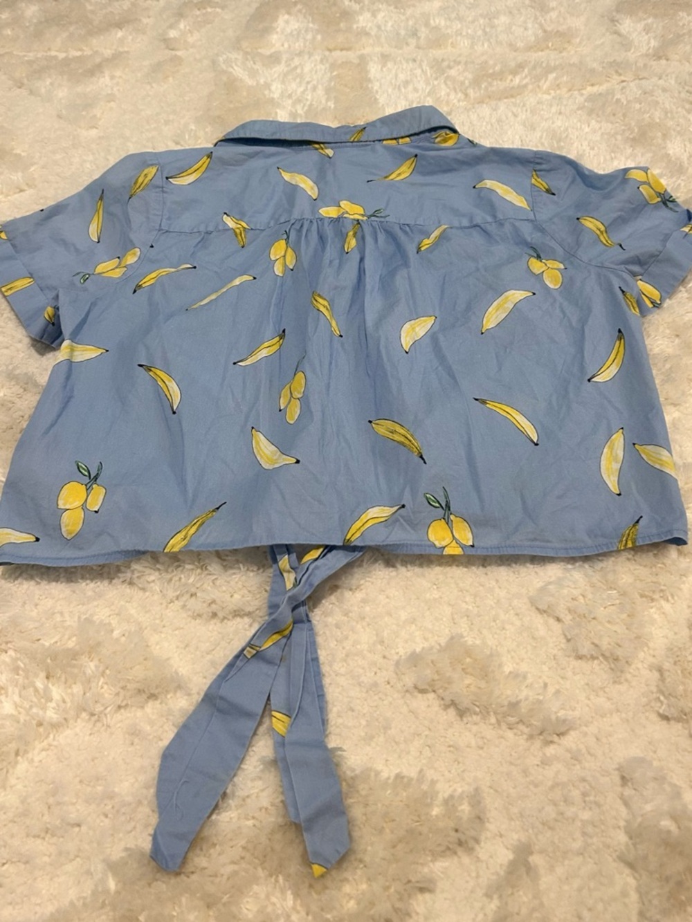 Milly Banana Print Bonnie Top - Blue Short-Sleeve Tie-Front Button-Down - Picture 7 of 12